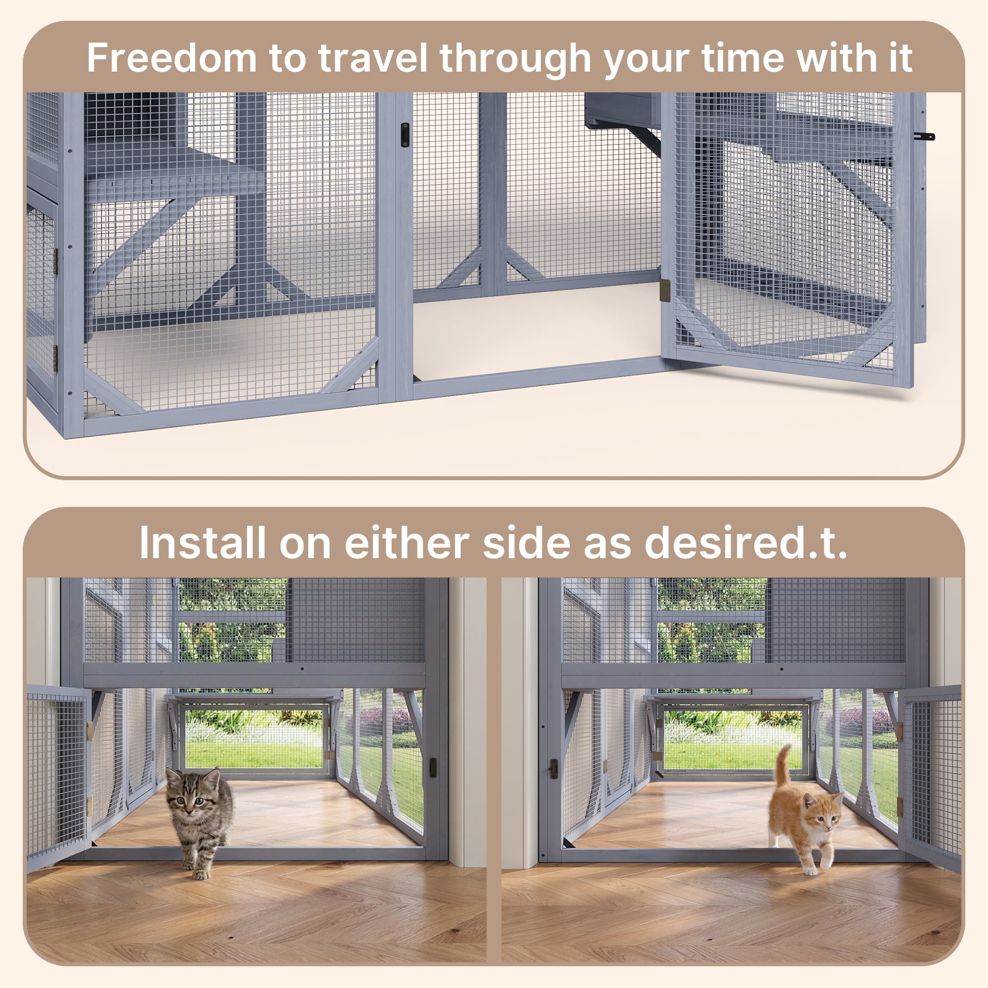 Outdoor Cat Enclosure, Lofka 70 Inch Large Walk-in Outdoor Catio, Weatherproof Cat Enclosure for Multiple Cats, Tarp Roof Kitty Playpen Cage for Patio & Garden, Grey