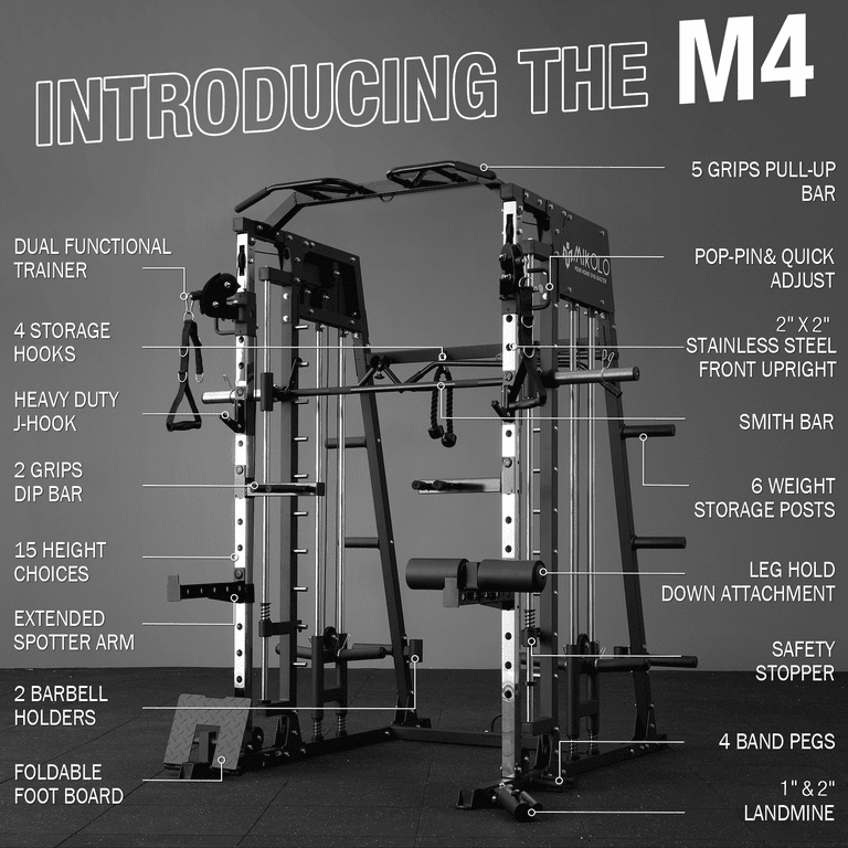 Smith Machine Power Cage - 2000LBS Capacity Home Gym With Cable Crossover & Lat Pulldown