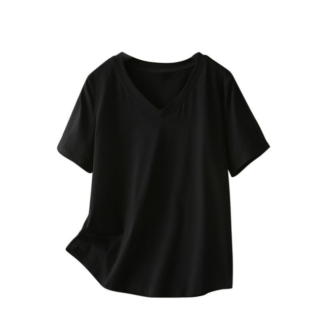 Timegard Plus Size Tops for Women V-Neck Short Sleeve Comfy Tshirts Summer Casual Loose Tops Basic Tee