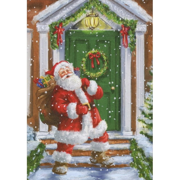 Designer Greetings Santa Claus at Green Door with Wreath Box of 18 Christmas Cards