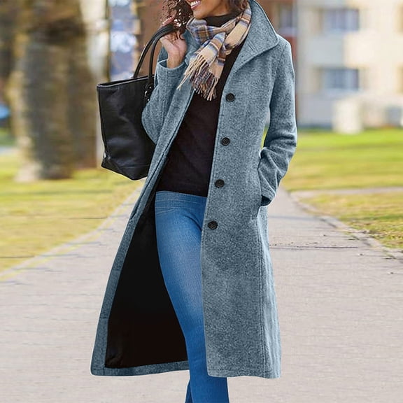 Women's Wool Blend Pea Coat with Stand Collar, Inner Lining, and Button Front, Long Sleeve Casual Outerwear for Daily Wear and Cold Weather