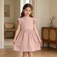 thumbnail image 2 of Grblisyd Girls Dresses Size 10-12 Summer Solid Color Cotton Linen Sundress Casual Party Wedding Ruffle Sleeve Crew Neck Knee Length A Line Dress, 2 of 6