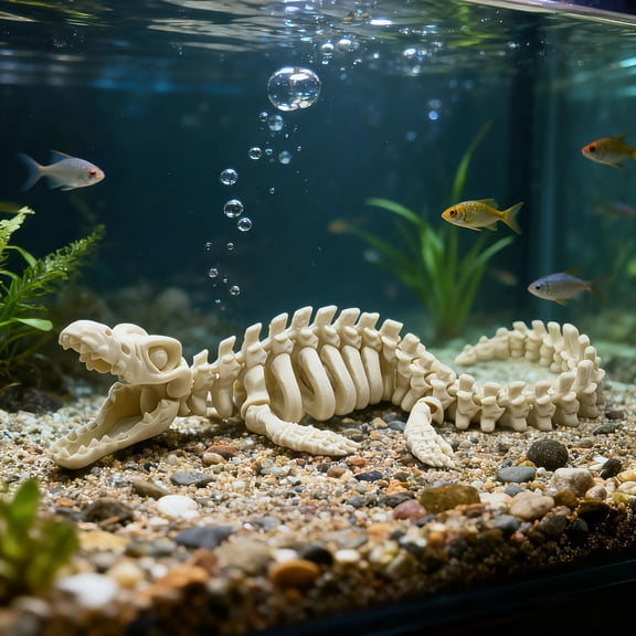 Plesiosaurus Skeleton Aquarium Ornament, Dinosaur Fossil Fish Tank Decoration, Unique Aquascape Decor for Freshwater and Saltwater Tanks