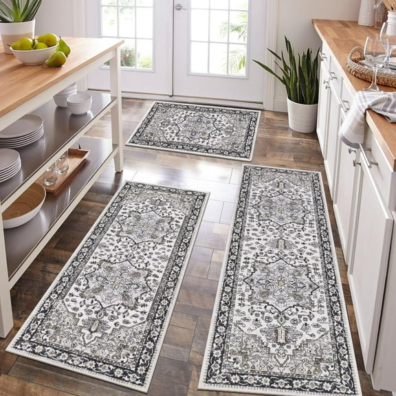 Boho Kitchen Rug Sets 3 Piece with Runner Non Slip Kitchen Rugs and Mats Washable Kitchen Mats for Floor Thick Kitchen Floor Mat Carpet Runner Rugs for Hallway Laundry Holiday Decor