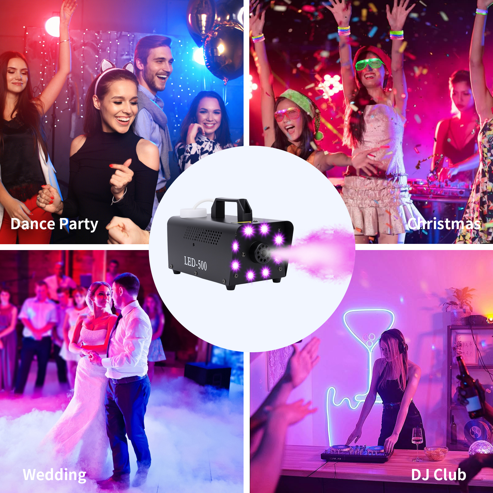 Fog Machine with 13 Colorful LED Lights Effect, 500W Smoke Machine with 1 Wired Receiver and Wireless Remote Controls, Auto Mode 2000CFM Fog, Perfect for Wedding, Halloween, Party and Stage Effect