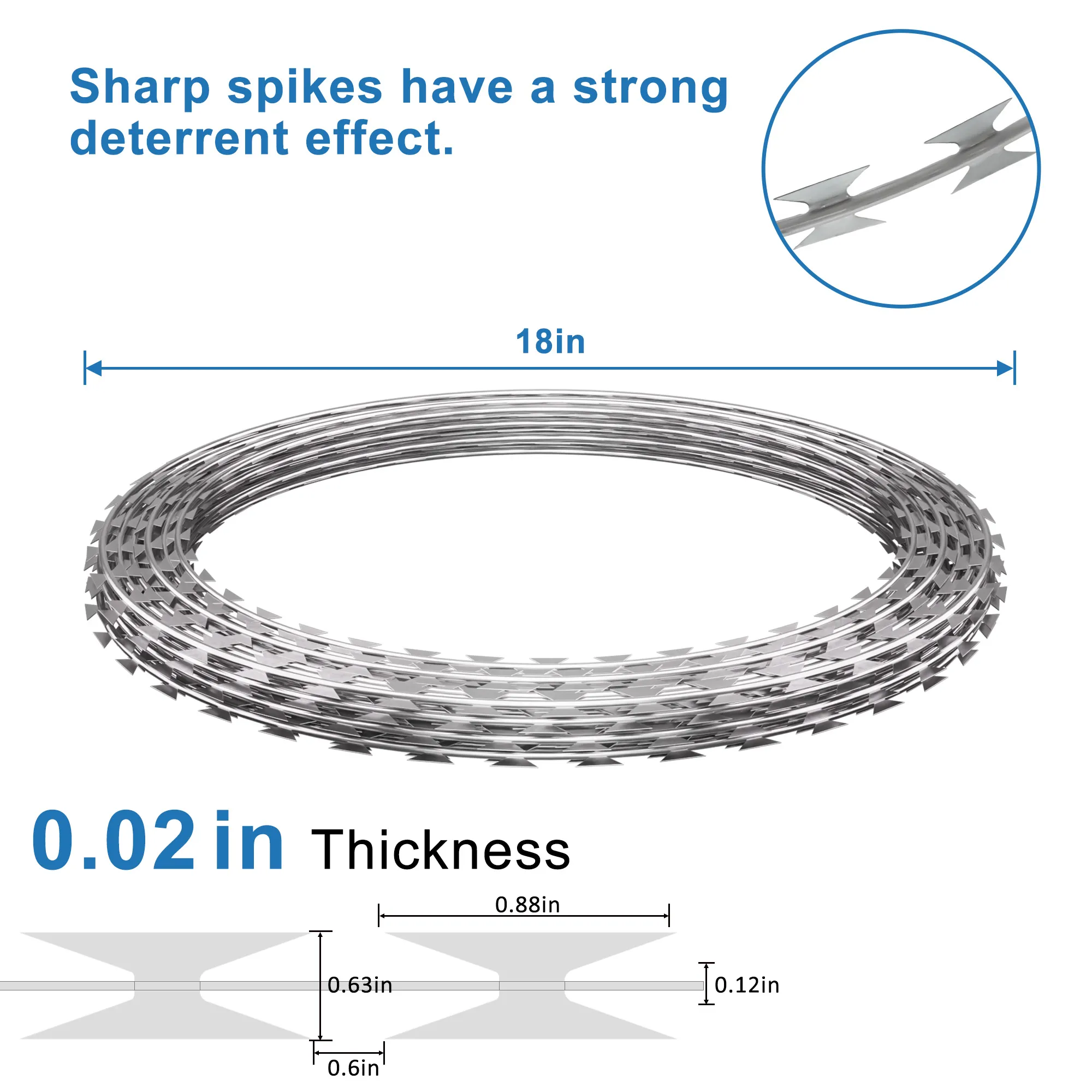 296ft Razor Wire 6 Rolls, Silver Razor Fencing, Galvanized Concertina Wire with Pliers Gloves Warning Sign for Garden Farm Factory Security