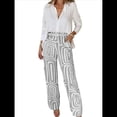 thumbnail image 1 of Conjunto de Dos Piezas para Mujer, con Estampado Geométrico, Pantalones de Cintura Alta y Camisa Sencilla. Gris XXL, 1 of 7
