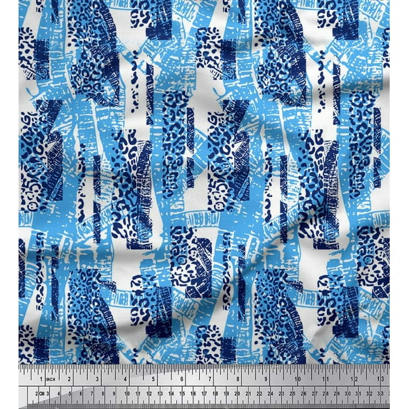 Soimoi Green Poly Georgette Fabric Brush Stroke & Leopard Animal Skin Print Fabric by Yard 42 Inch Wide