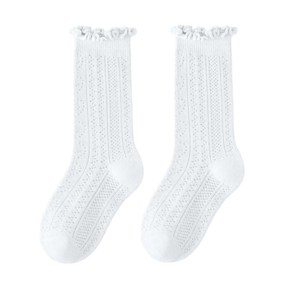 Cloaraye Kids Girls Socks Knitting Cotton Crew Socks Solid Color Ruffle Socks for 1-12 Years Old