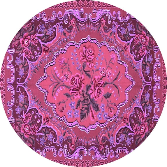 Ahgly Company Indoor Round Medallion Purple French Area Rugs, 5' Round