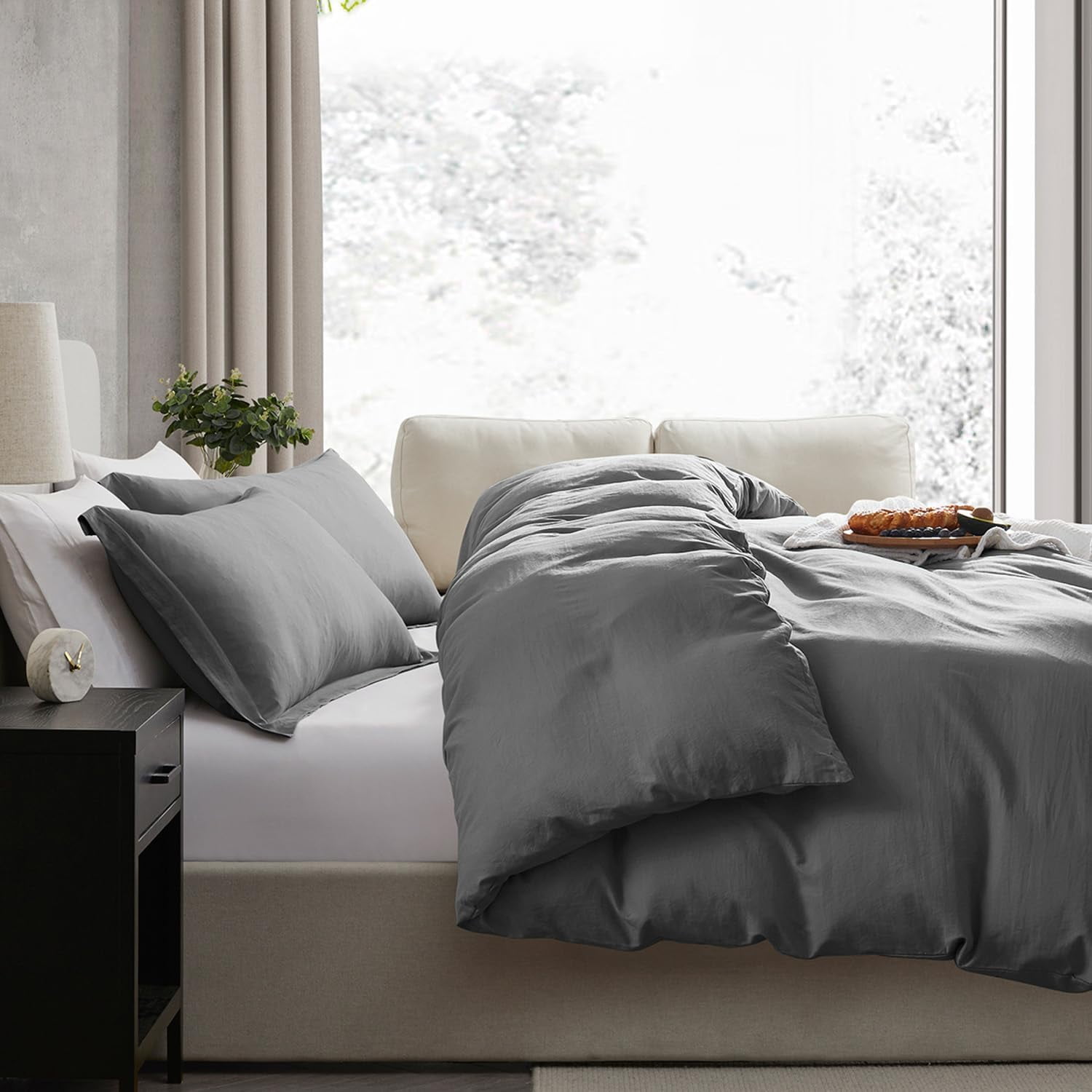 LammaLoe Duvet Cover Ful Size, Soft Prewashed 3-Piece Duvet Cover Bedding Set with Pillow Shams, Grey