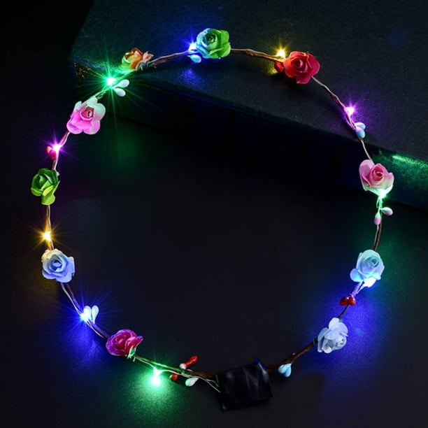 Diadema Floral con flores LED, guirnalda brillante, diadema para fiesta de boda