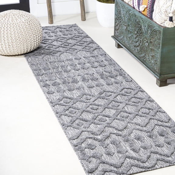 JONATHAN Y IBIZA 2 x 8 Runner Rug, Peralta Moroccan Diamond - Dark Gray, IBZ103A-28