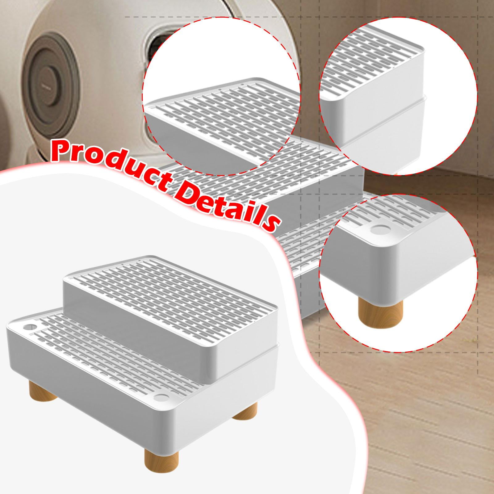 Fzaqwen Automatic Cat Litter Box Ramp 2 Steps Waterproof Pad Mat with Non Slip Feet Leakproof Cat Litter Stair for Small Elderly Cats White