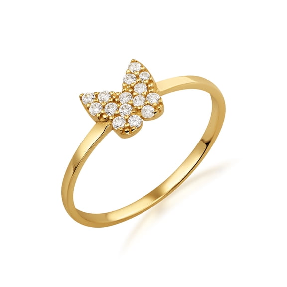 10K Solid Gold CZ Butterfly Ring Size 8