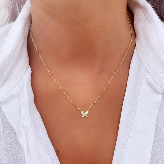 Dainty Butterfly Necklace For Women 14K Gold Plated Butterfly Pendant Necklace Minimalist Charm Jewelryu2026[o1955]