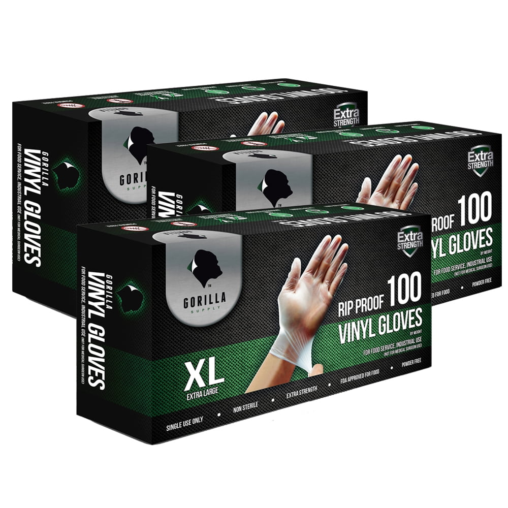 Gorilla Supply XL Disposable Vinyl Gloves, Food Handling Safe, BPA