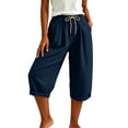 thumbnail image 4 of SBYOJLPB Women's Capris Pants Solid Color Casual Capris Trousers with Pockets and Drawstring, 4 of 6