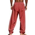 thumbnail image 4 of Dwellite Men's Linen Pants Beach Casual Summer Lightweight Elastic Waist Drawstring Pant with Deep Pockets Deep Red M, 4 of 4