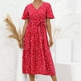 thumbnail image 2 of Leutsin Robe d'Été Fluide pour Femme à Col en V, Manches Courtes, à Lacets, à Imprimé Floral, 2 of 8