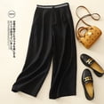 thumbnail image 4 of Pantalones anchos artísticos de algodón y lino de talla grande para mujer, pantalones casuales 30 %, 4 of 5