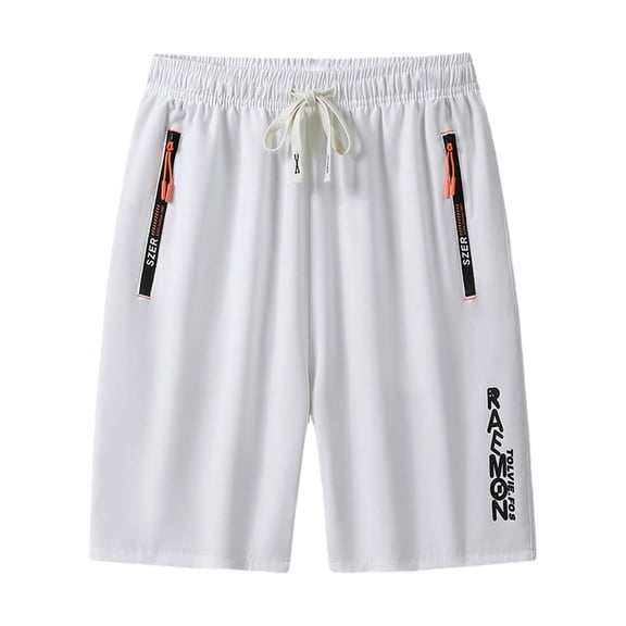 KHONTS Men's Athletic Shorts Running Shorts Workout Shorts Lightweight Gym Basketball Shorts with Zipper Pockets White XL