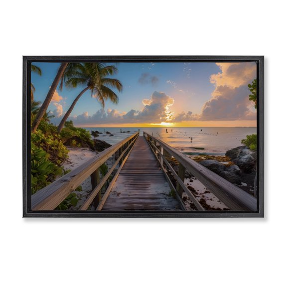 Stupell Industries Tropical Tropical Beach Dock Black Floating Frame Canvas Art, 25 x 17, by LSR Design Studio
