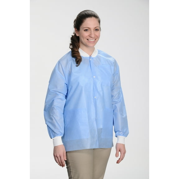 ValuMax 3630MBL Extra-Safe Medical Lab Jackets Medical Blue Large 10/Pk