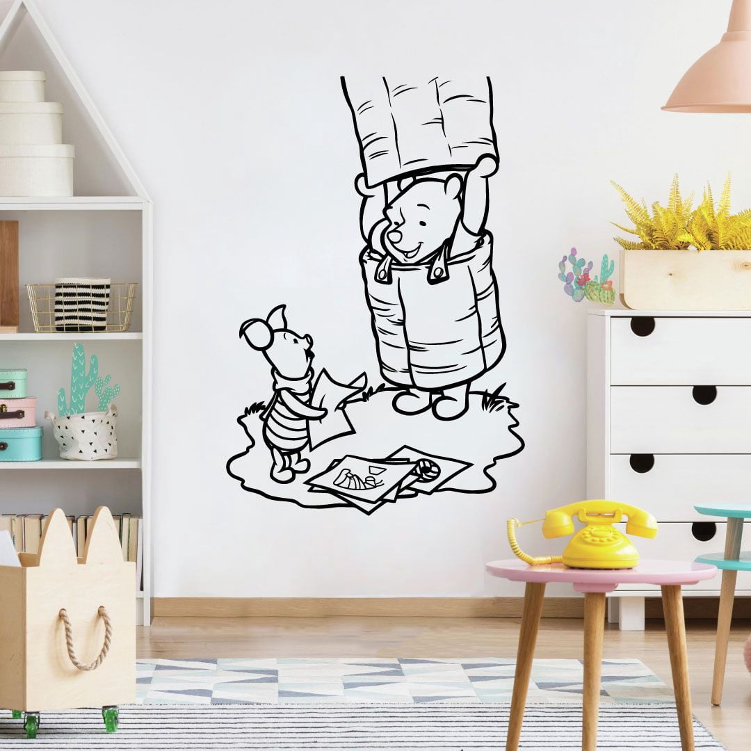Cute Winnie The Pooh And Piglet Pooh Bear Pooh Playing Bestfriends Silhouette Vinyl Sticker Wall Art Decoration Decal For Kids Baby Girl Baby Boy Room Home Room Wall Sticker Decal Size (30x30 inch)