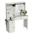 thumbnail image 6 of Zimtown Vanity Desk with Sliding Mirror,  Farmhouse Vanity Makeup Table with 2 Drawers & Power Outlet for Bedroom, Pure White, 6 of 11