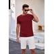 thumbnail image 2 of Camiseta COOFANDY para hombre, casual, ajustada, manga corta, color rojo vino, 2 of 5
