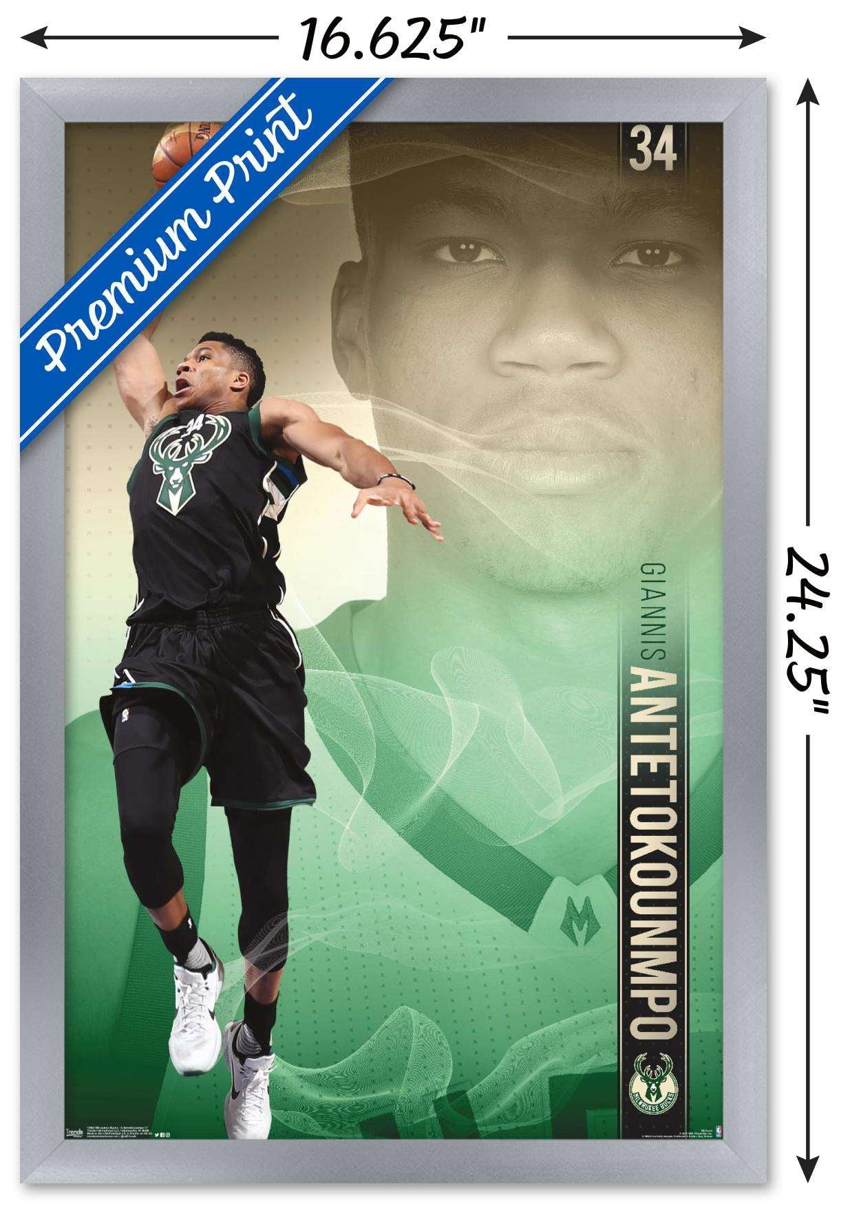 NBA Milwaukee Bucks - Giannis Antetokounmpo 17 Wall Poster, 14.725" x 22.375", Framed