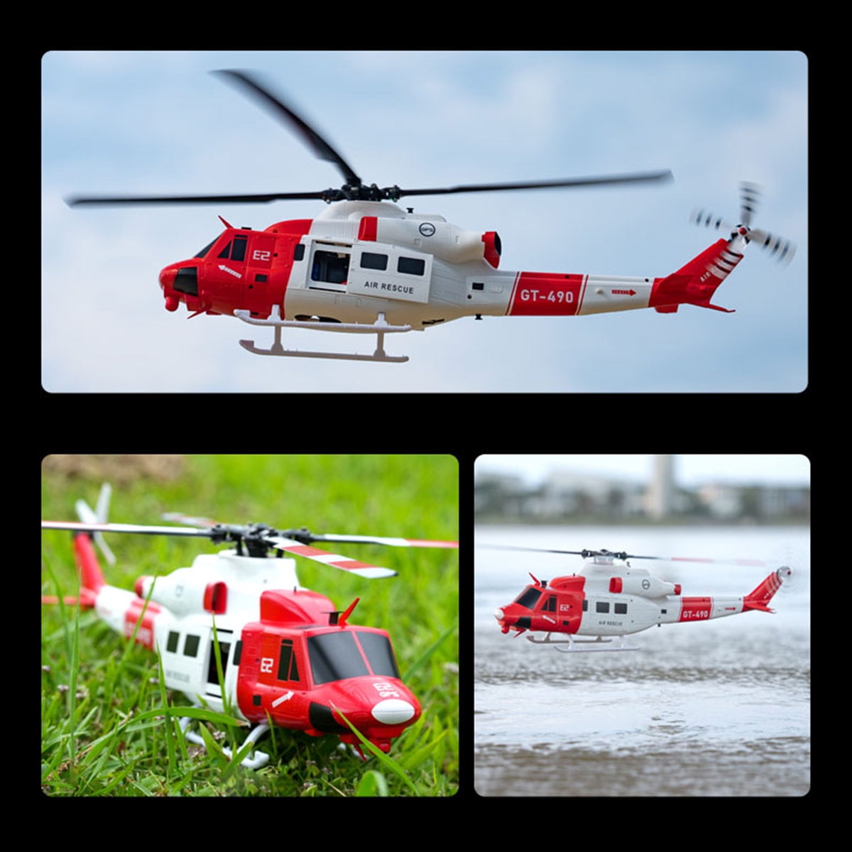 E2 UH-1Y Dual Brushless RC Simulation Helicopter Model, 2.4G 6CH Direct Drive Aircraft with Lidar positioning and GPS (RTF / Mode 1 & Mode 2 Switchable/Rescue Livery)