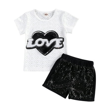 

Farrubbyine8 2 Piece Toddler Girl Sequins Short Sleeve T Shirt Shorts Outfit