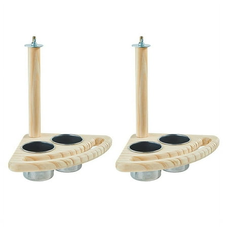 Wood Bird Perch with Bird Feeding Cups Bird Feeder Perch Stand Birds Cage Accessory for Small Cockatiels Parrot