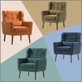 thumbnail image 6 of Accent Chair for Living Room, Modern Chenille Fabric Upholstered Armchair with Pillow and Solid Wood Leg, Comfy Soft Padded Lounge Chair Reading Chair for Small Spaces Bedroom, Blackish Green, 6 of 7