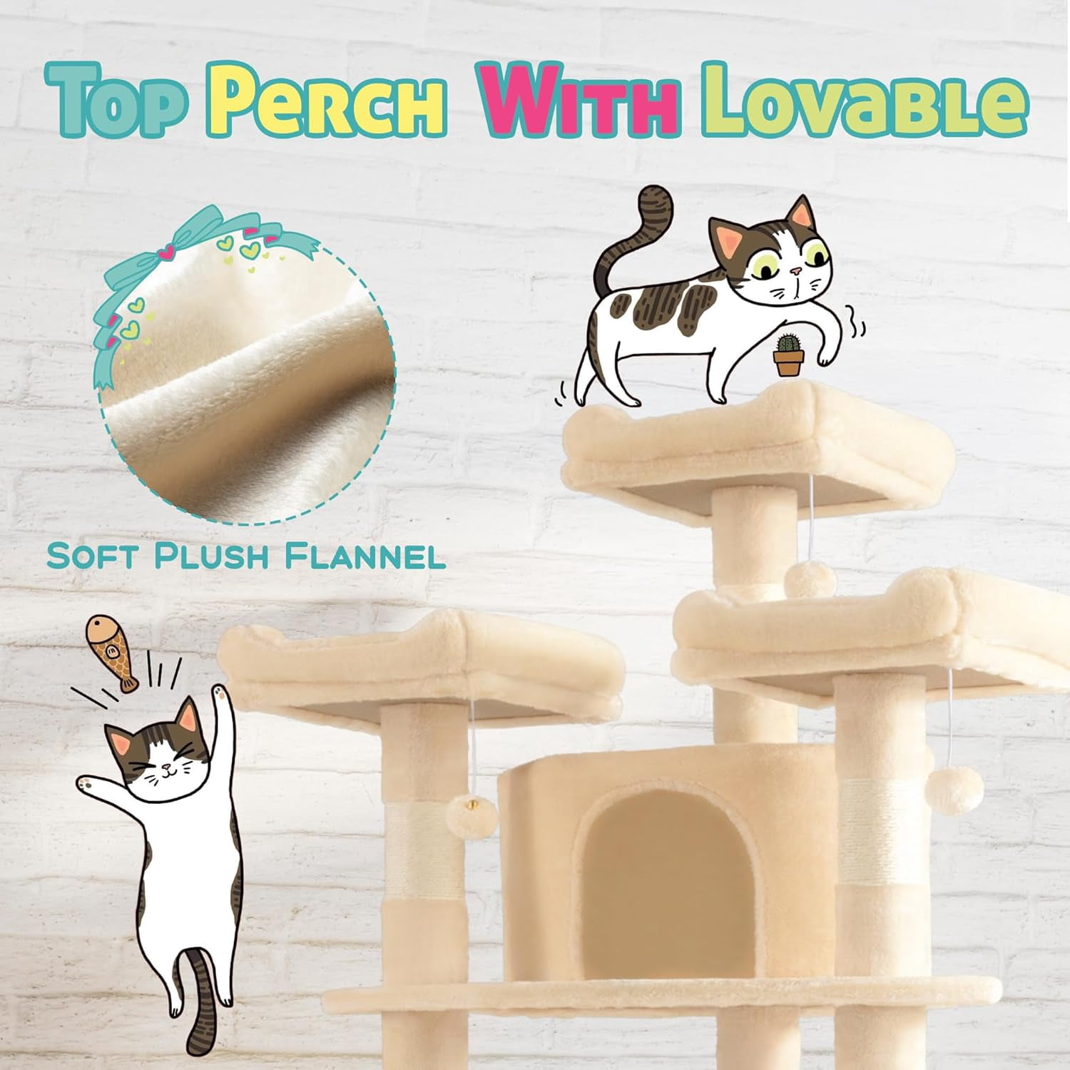73in Fan-shaped Space-saving Corner Cat Tower/multi-level Tall Tree For Indoor Kitties/cozy Baskets/condos/house/perches/sisal Posts/pet Activity Center/beige