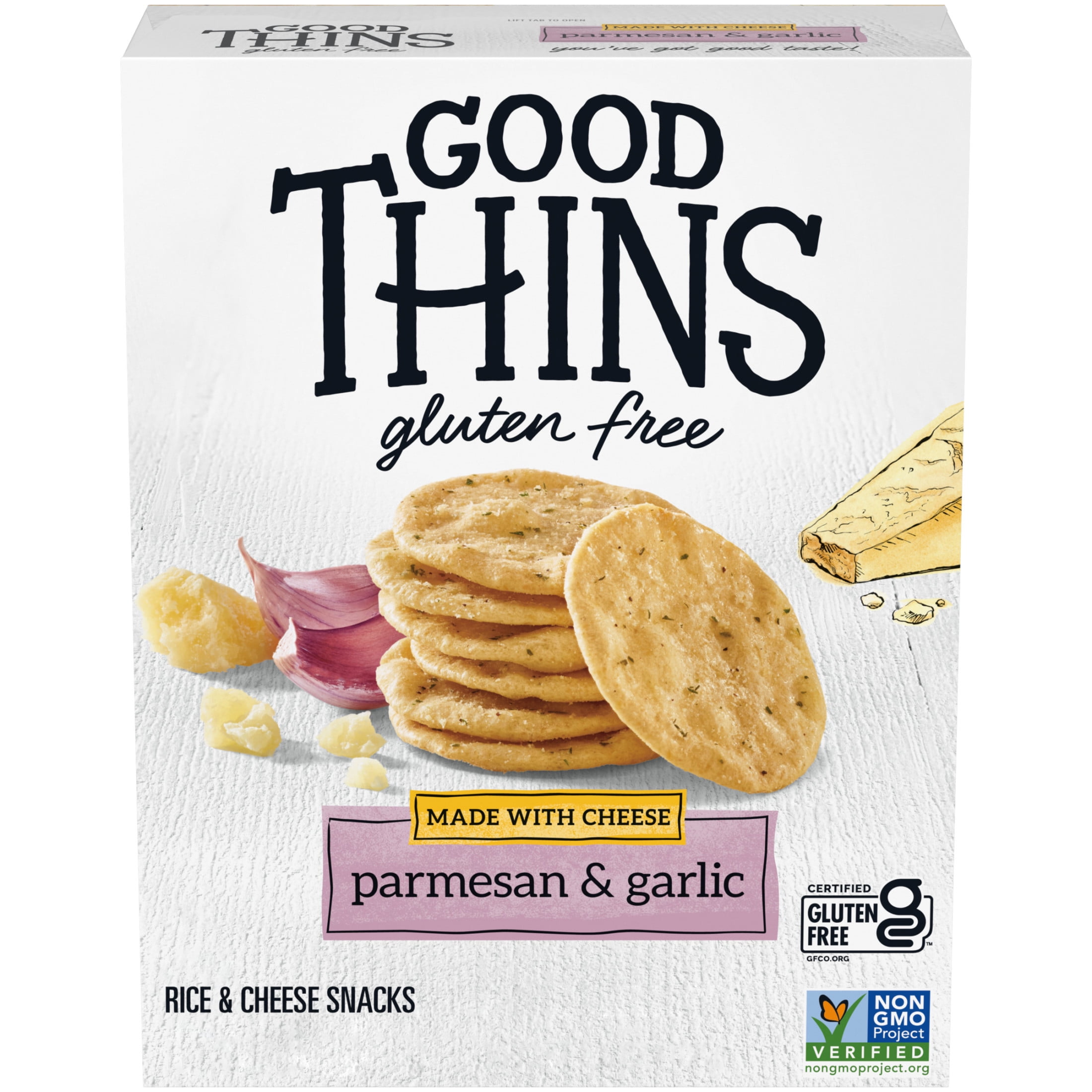 (3 pack) GOOD THINS Parmesan & Garlic Rice & Cheese Snacks Gluten Free Crackers, Snack Crackers, 3.5 oz