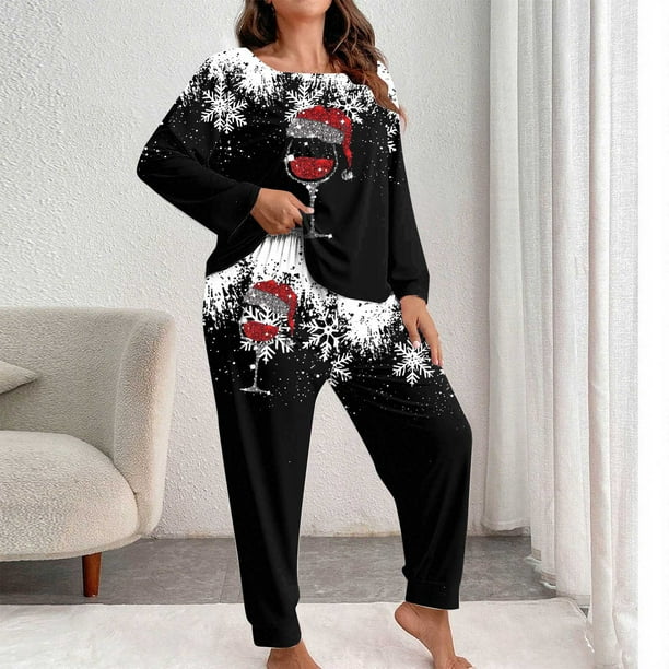 Conjunto de pantalones y blusa de poliéster para mujer, de manga larga, con estampado de moda, informal, para estar en casa, talla grande