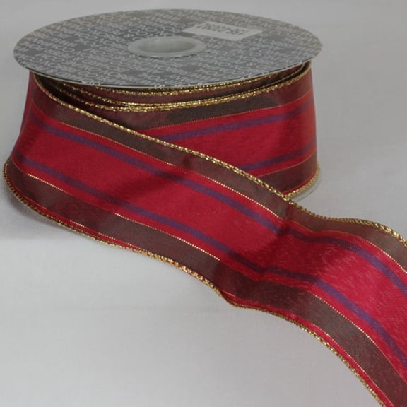 The Ribbon People Red and Gold Striped Wired Craft Ribbon 2" x 20 Yards
