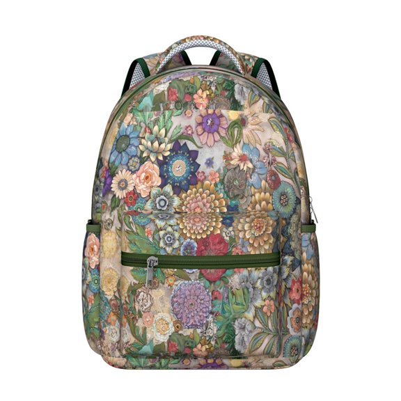 Boho Bohemia Flower Backpack for School,Cute School Bag,Schoolbag with Adjustable Shoulder Straps & Padded Back,15.3"x11"x7.1".﻿