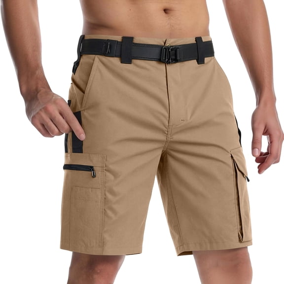 Homeyce Men's Camouflage Cargo Shorts Elastic Waist Drawstring Shorts Pants Relaxed Fit Outdoor Hiking Camo Stretch Big and Tall Camo Cargo Short Multi-Pocket Quick Dry Pants,Brown L