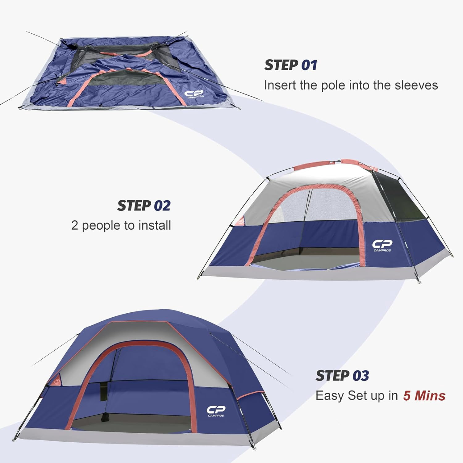 Tents for Camping 4 Person Tent Waterproof Windproof Double Layer Camping Tent, Easy Setup Dome Tent with Large Mesh Windows & Wider Door for Outdoor Camping & Hiking