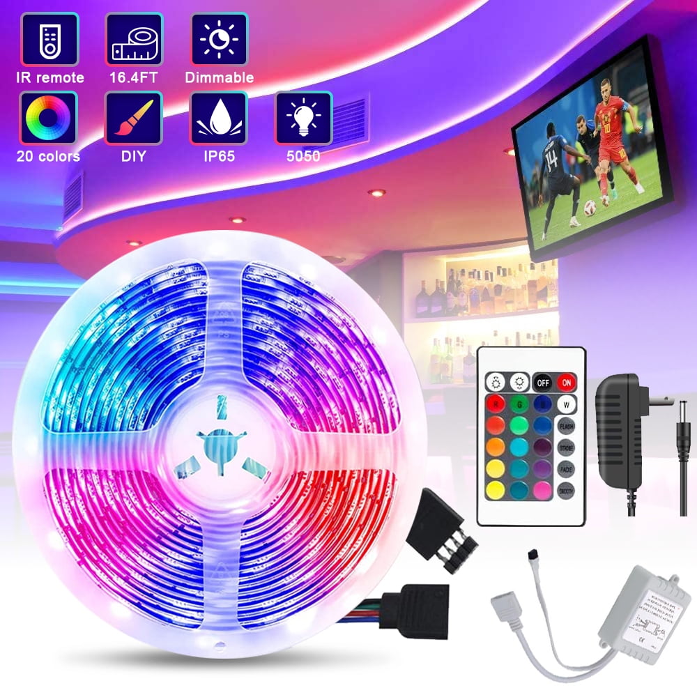 LED Strip Lights, 16.4ft RGB 5050LED Color Changing Full Kit with 24