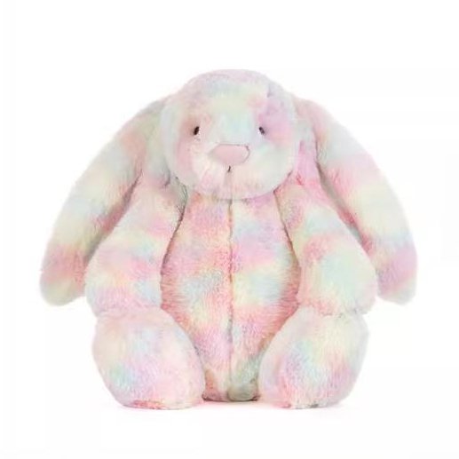 Rainbow Pastel Floppy Ear Plush Toy, Soft Stuffed Rabbit Animal, Dedium 12.2 Inches