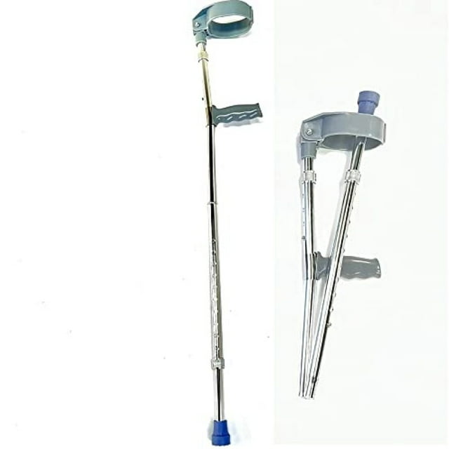 Walking Cane Folding Elbow Crutches Telescopic Forearm Crutches Adjustable Height Ergonomic Cuff, Aluminum, Lightweight (Silver)