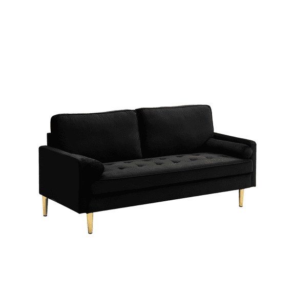 Xukmct 2 Seat Velvet Loveseat Sofa with Metal Legs, 65 inch Sofa Couch for Living Room, Bedroom, Office, Black