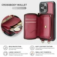 thumbnail image 4 of for iPhone 11 Case Wallet, Crossbody Zipper Purse Handbag with RFID Blocking Card Slots Kickstand, Detachable Shoulder Lanyard Flip Style PU Leather Shockproof Case for iPhone 11,Red, 4 of 9