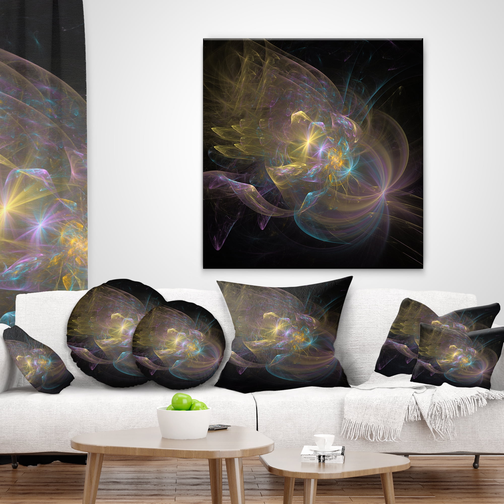 Designart Fractal Background Bright Glare - Abstract Throw Pillow - 18x18