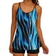 thumbnail image 2 of Traje de Baño de Bikini de Mujer sin Mangas Push-Up Acolchado Estampado con Falda de Corte Transparente, Traje de Baño de Impresión de Onda Negra, 2 of 7
